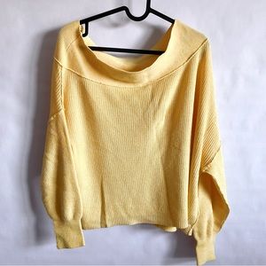 •Free People Yellow Off the Shoulder Slouchy Pull Over Sweater S